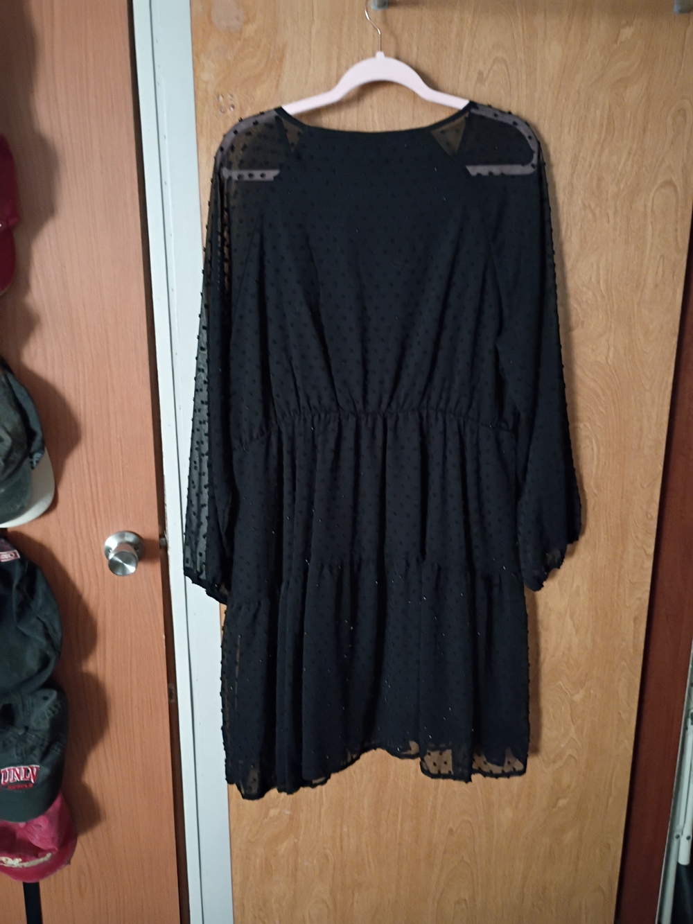 Black Sheer Dot Tiered Women's Dress